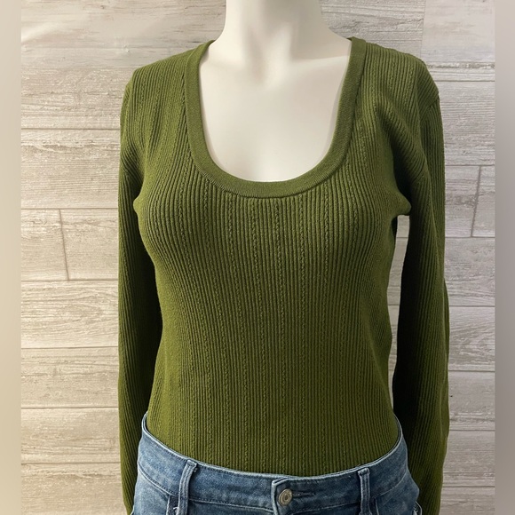 Express Olive Ribbed Knit Top - Picture 3 of 6